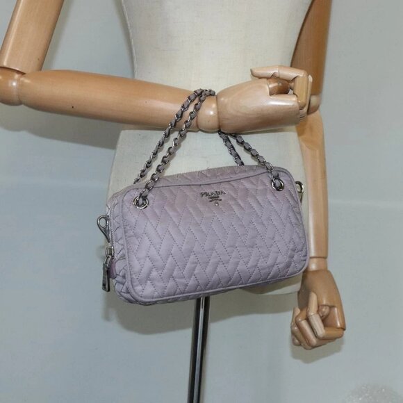 PRADA Quilted Chain Hand Bag Nylon Purple Silver Auth - Picture 1 of 14